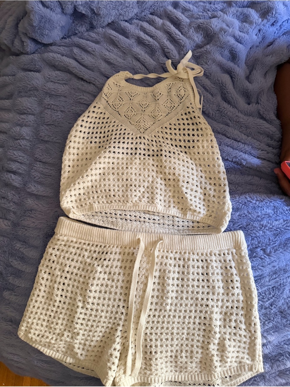 Anthropologie Crochet Halter Top and Shorts Set - Cream